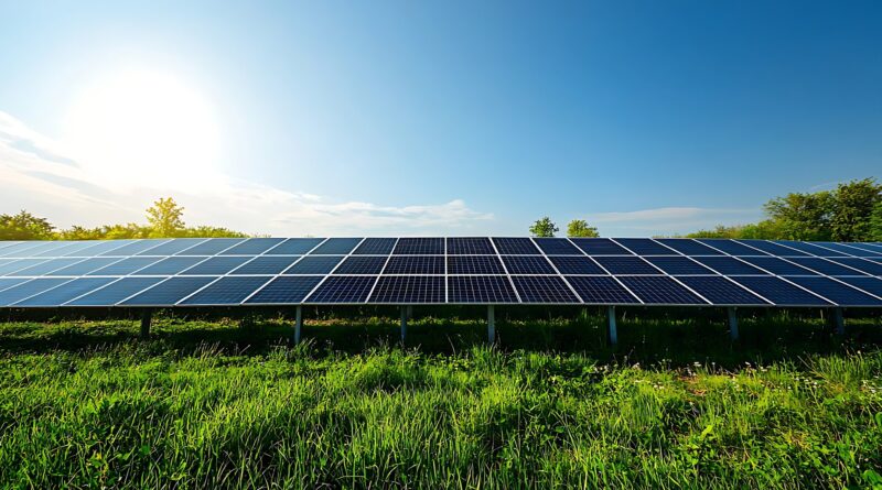 Paneles solares instalados en un campo verde