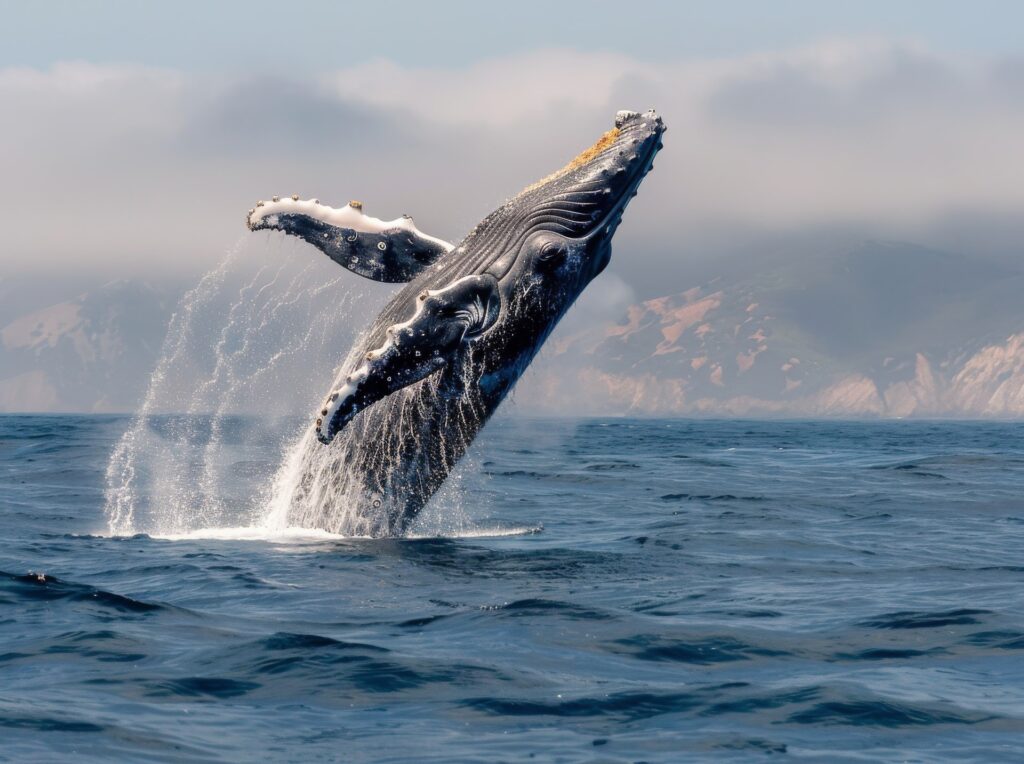 Ballena jorobada saltando en el océano