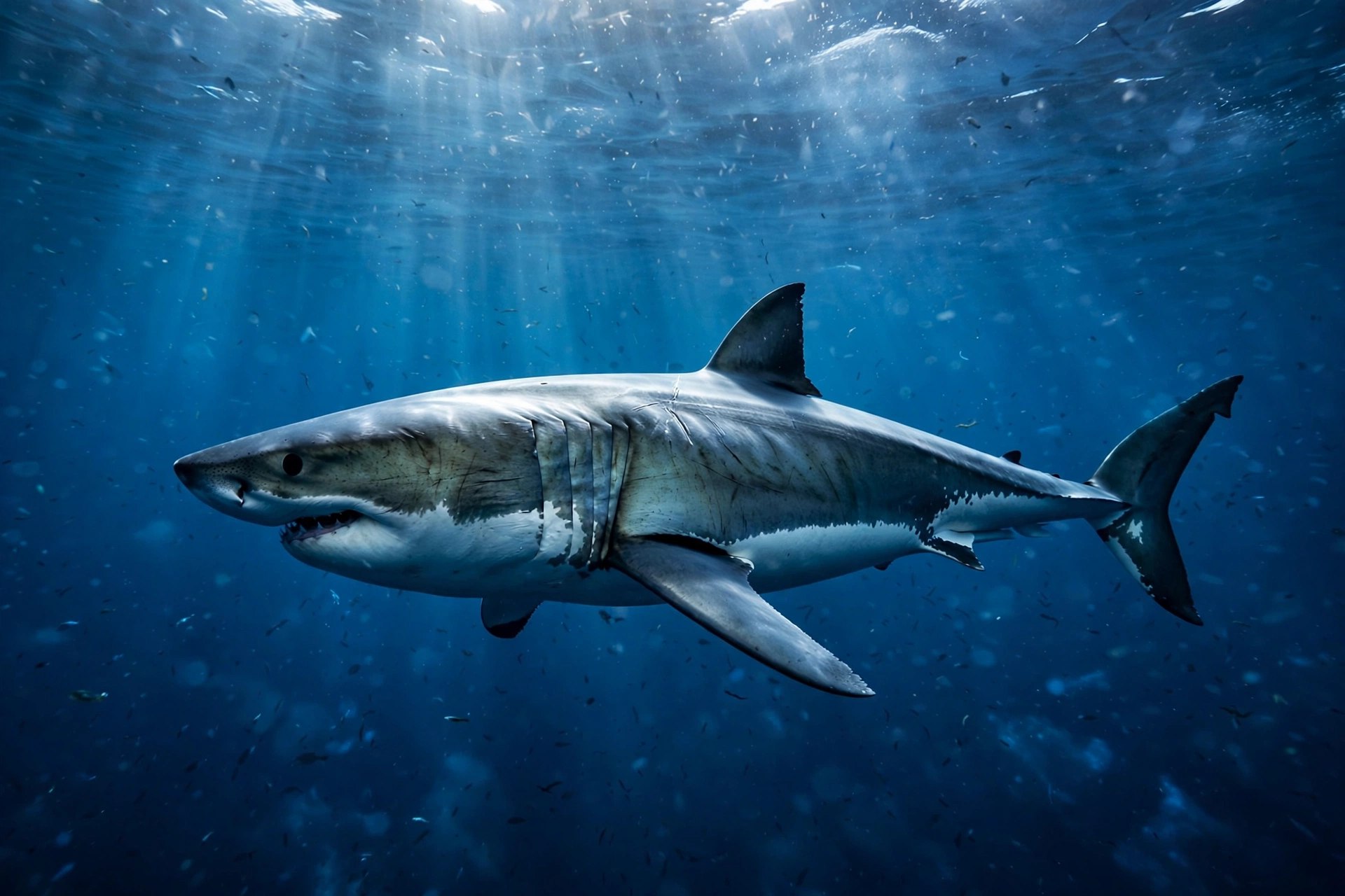 Tiburón blanco nadando en el océano