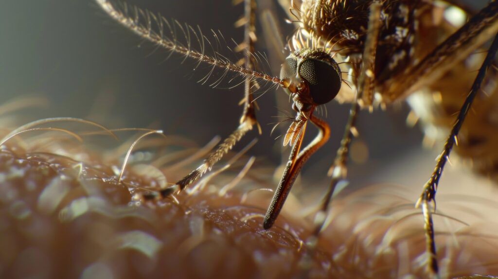Mosquito en macro alimentándose