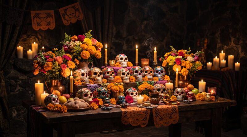 Altar de muertos tradicional mexicano