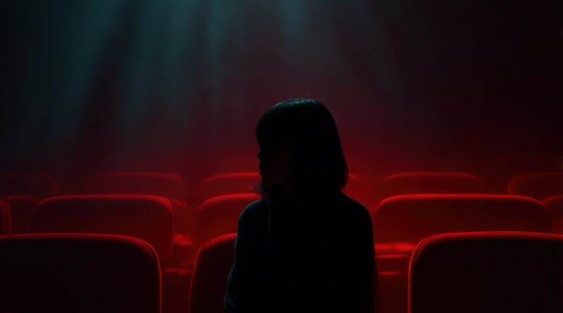 Mujer sola en un cine oscuro y vacío