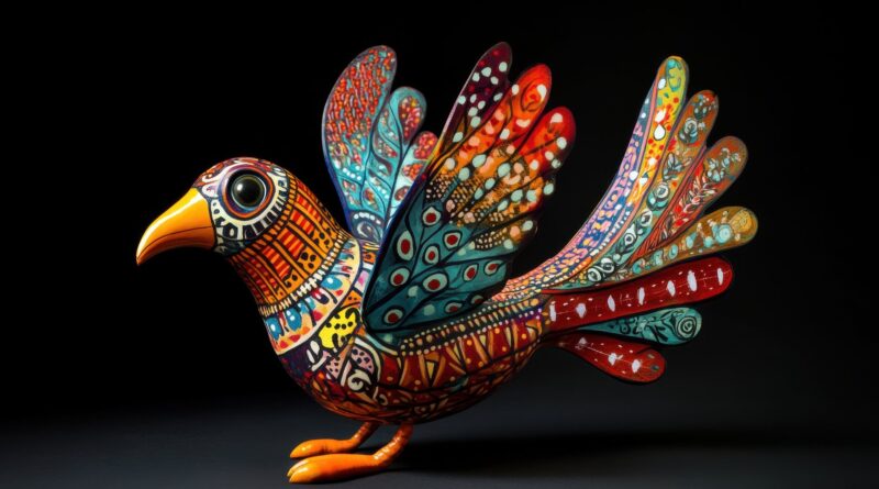 Escultura colorida al estilo de un alebrije