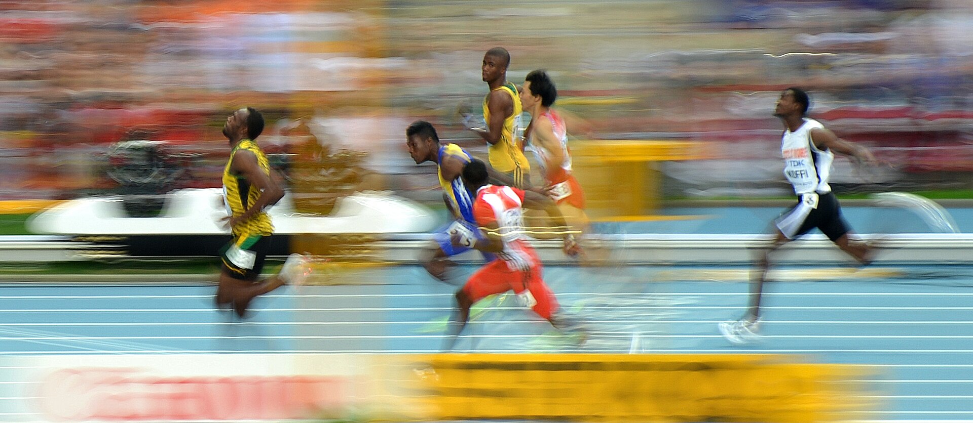 Usain Bolt en los 100 metros del Mundial de Moscú 2013